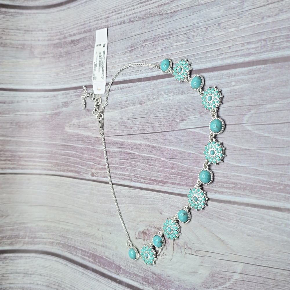 Lucky brand silver w/ turquoise charms princess/choker necklace. NWT**